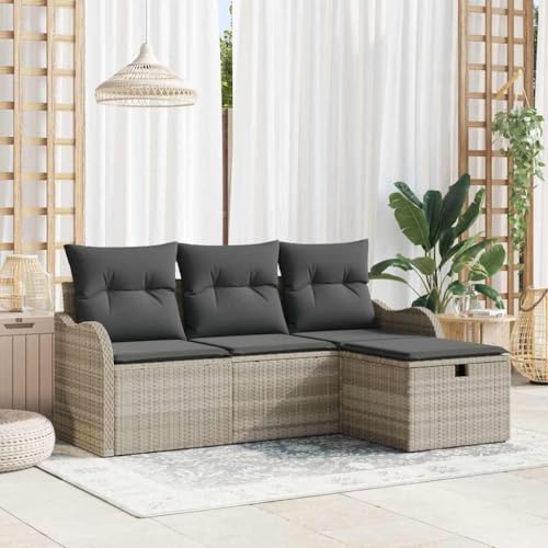 Garten-Sofa-Set 4-teilig, Hellgrau, 176x117x85 cm, Poly Rattan Lounge Möbel mit Stauraum für Terrasse, Balkon, Garten von Teenpull
