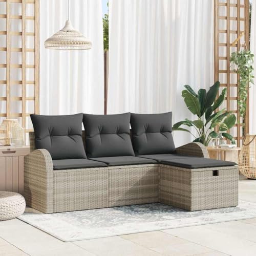 Garten-Sofa-Set 4-teilig Hellgrau, Poly Rattan Outdoor Lounge Garnitur 179x117x85 cm, wetterfest mit Stauraum für Terrasse & Garten von Teenpull