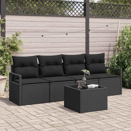 Garten-Sofa-Set 5-TLG. Schwarz, Poly-Rattan, 55x55x37cm, Wetterfestes Outdoor-Möbel für Terrasse & Balkon, Modulares Design, Komfortable Sitzgelegenheiten von Teenpull