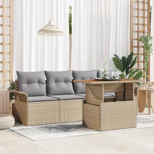 Garten-Sofa-Set 5-teilig, Beige und Hellgrau, 100x55x73 cm, modernes Poly-Rattan mit Stauraum, pulverbeschichteter Stahlrahmen für Terrasse von Teenpull