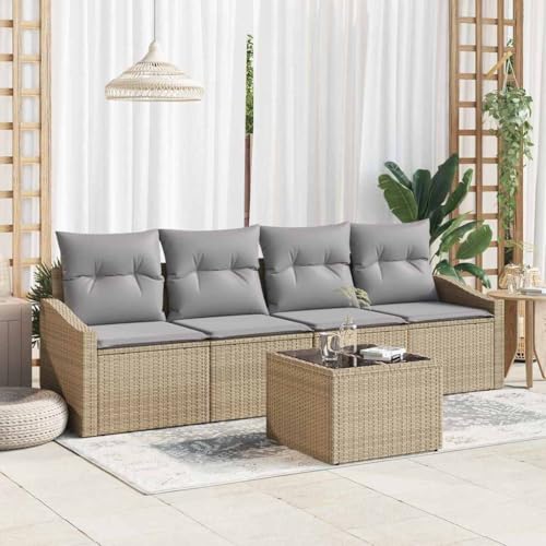 Garten-Sofa-Set 5-teilig, Beige und Hellgrau, Poly-Rattan mit Stahlrahmen, 55 x 55 x 37 cm, Modulares Loungeset für Terrasse und Outdoor-Bereich Garten-Sofa-Set 5-teilig, Beige und Hellgrau, Poly-Rattan mit Stahlrahmen, 55 x 55 x 37 cm, Modulares Loungeset für Terrasse und Outdoor-Bereich von Teenpull