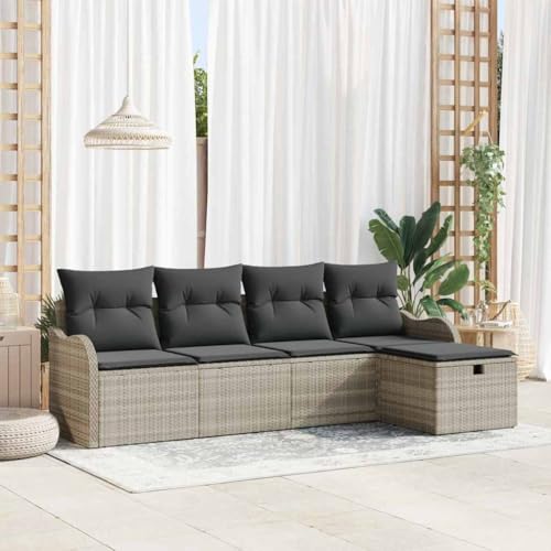 Garten-Sofa-Set 5-teilig, Hellgrau, 231 x 117 x 85 cm, modernes Poly-Rattan Outdoor-Möbel für Terrasse & Balkon von Teenpull