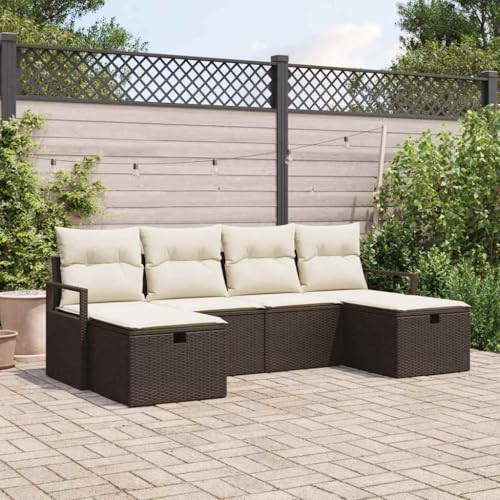 Garten-Sofa-Set 6-teilig, Braun & Creme Poly-Rattan, 230x117x85cm, Modulares Outdoor Lounge-Möbel mit Stauraum für Terrasse & Balkon von Teenpull