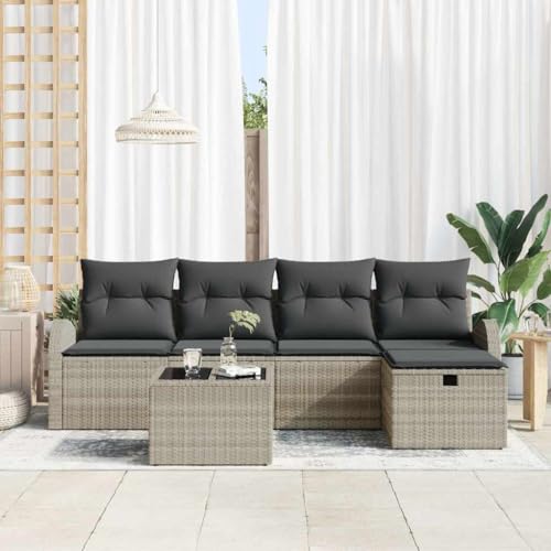 Garten-Sofa-Set 6-teilig, Hellgrau, Poly Rattan, 234x117x85 cm, wetterfestes Outdoor Patio Loungemöbel mit abnehmbaren Kissen für Garten & Terrasse von Teenpull