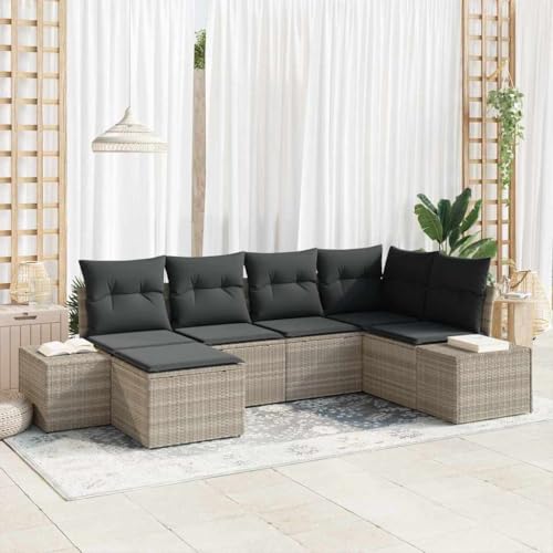 Garten-Sofa-Set 6-teilig, Hellgrau Poly Rattan, Modulares Outdoor Lounge Ecksofa für Terrasse und Garten, UV-beständig und wetterfest 264 x 154 x 85 cm von Teenpull