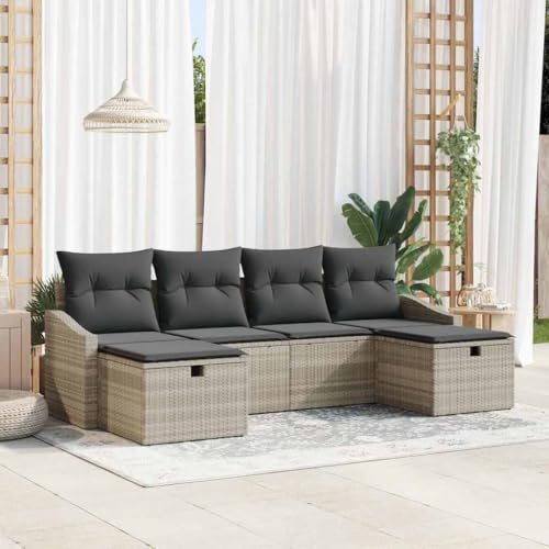Garten-Sofa-Set 6-teilig, Hellgrau Poly Rattan, modular, mit integriertem Stauraum, 55 x 62 x 69 cm, für Terrasse & Balkon Garten-Sofa-Set 6-teilig, Hellgrau Poly Rattan, modular, mit integriertem Stauraum, 55 x 62 x 69 cm, für Terrasse & Balkon von Teenpull