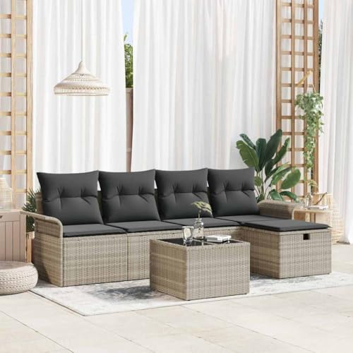 Garten-Sofa-Set 6-teilig Hellgrau 251 x 117 x 85 cm aus Poly Rattan, Modulares Outdoor Möbel für Terrasse & Garten Garten-Sofa-Set 6-teilig Hellgrau 251 x 117 x 85 cm aus Poly Rattan, Modulares Outdoor Möbel für Terrasse & Garten von Teenpull