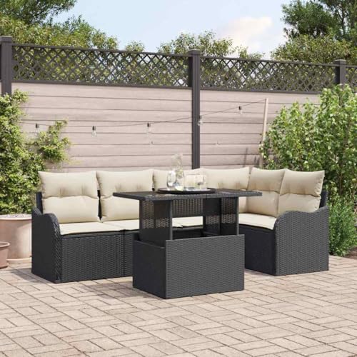Garten-Sofa-Set 6-teilig Schwarz, Poly Rattan Outdoor Loungemöbel mit Kissen, Modulare Ecksofa Garnitur für Terrasse und Balkon Garten-Sofa-Set 6-teilig Schwarz, Poly Rattan Outdoor Loungemöbel mit Kissen, Modulare Ecksofa Garnitur für Terrasse und Balkon von Teenpull