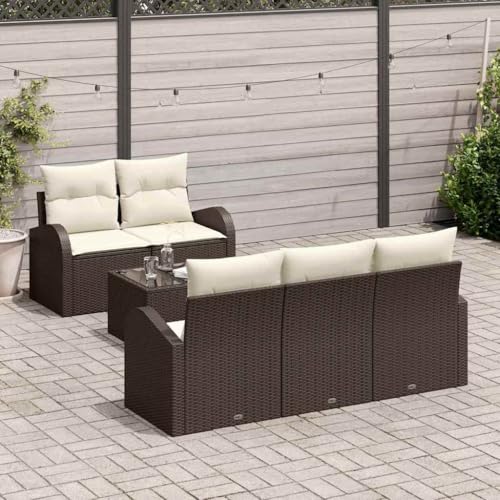 Garten-Sofa-Set 6-teilig aus Poly-Rattan in Braun und Creme, 55x55x37 cm, UV-beständig, Robustes Stahlgestell für Terrasse und Garten Garten-Sofa-Set 6-teilig aus Poly-Rattan in Braun und Creme, 55x55x37 cm, UV-beständig, Robustes Stahlgestell für Terrasse und Garten von Teenpull