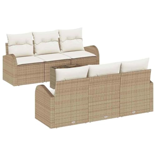 Garten-Sofa-Set 7-teilig, Beige und Creme, modulares Poly-Rattan mit Glastisch, 55x55x37 cm, für Terrassen und Gärten, Outdoor-Möbel Garten-Sofa-Set 7-teilig, Beige und Creme, modulares Poly-Rattan mit Glastisch, 55x55x37 cm, für Terrassen und Gärten, Outdoor-Möbel von Teenpull