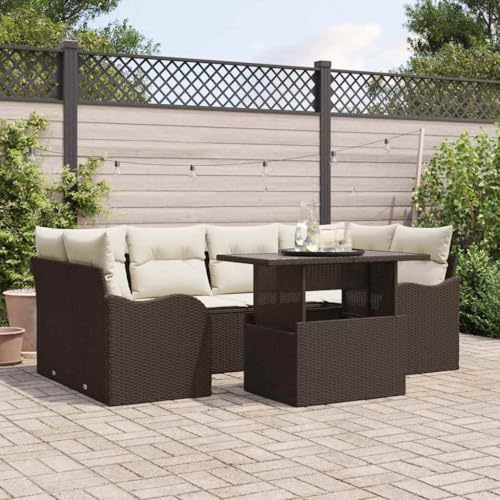 Garten-Sofa-Set 7-teilig, Braun, aus Poly Rattan, Modulares Outdoor Loungesofa 100 x 55 x 73 cm für Terrasse, Balkon, Gartenmöbel mit verstellbaren Füßen Garten-Sofa-Set 7-teilig, Braun, aus Poly Rattan, Modulares Outdoor Loungesofa 100 x 55 x 73 cm für Terrasse, Balkon, Gartenmöbel mit verstellbaren Füßen von Teenpull