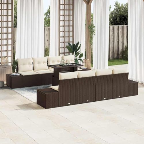 Garten-Sofa-Set 7-teilig, Braun/Creme, UV-beständiges Poly-Rattan mit Stahlrahmen, 100x55x73cm, Modulares Outdoor-Möbel für Terrasse & Balkon von Teenpull
