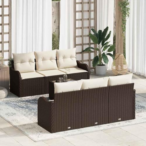 Garten-Sofa-Set 7-teilig, Braun Poly Rattan Lounge Gruppe mit gehärtetem Glastisch, modernes Ecksofa für Terrasse Balkon Garten Garten-Sofa-Set 7-teilig, Braun Poly Rattan Lounge Gruppe mit gehärtetem Glastisch, modernes Ecksofa für Terrasse Balkon Garten von Teenpull
