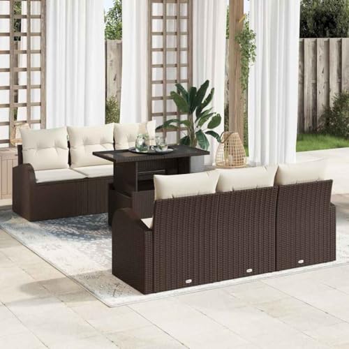 Garten-Sofa-Set 7-teilig, Braun Poly Rattan Lounge-Möbel Outdoor, Modulares Design für Garten Terrasse Balkon, mit 6 Sitzplätzen, pflegeleicht & wetterfest von Teenpull