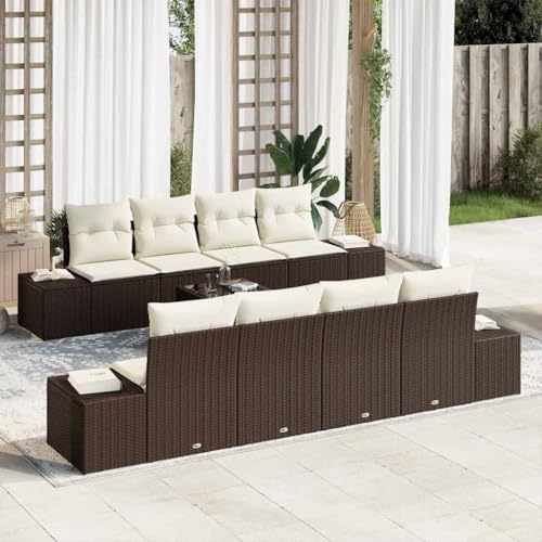 Garten-Sofa-Set 7-teilig, Poly-Rattan Braun und Creme, 55x55x37 cm, UV-beständig, robust, für Terrasse und Garten von Teenpull