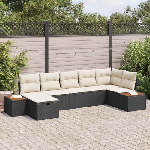 Garten-Sofa-Set 7-teilig, Schwarz, Poly Rattan, Modulares Outdoor-Möbel für Balkon & Terrasse, Witterungsbeständiges Loungesofa-Set für entspannte Stunden von Teenpull
