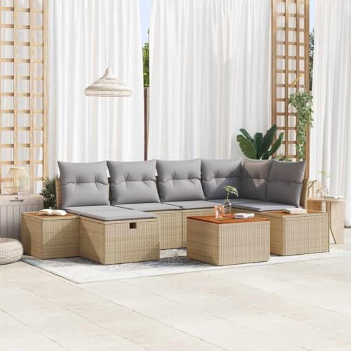 Garten-Sofa-Set 7-teilig aus beigem Poly Rattan, modulares Outdoor-Möbel-Set für Patio Balkon, 55x62x69 cm Lounge-Sitzgruppe mit Stauraumfunktion Garten-Sofa-Set 7-teilig aus beigem Poly Rattan, modulares Outdoor-Möbel-Set für Patio Balkon, 55x62x69 cm Lounge-Sitzgruppe mit Stauraumfunktion von Teenpull