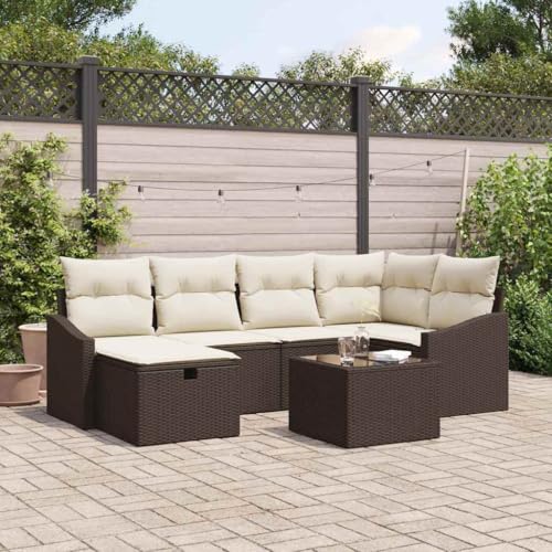 Garten-Sofa-Set 7-teilig aus strapazierfähigem Poly Rattan, Braun, 55x62x69 cm, modulares Design für Terrasse und Außenbereich, wetterfestes Loungemöbel-Set Garten-Sofa-Set 7-teilig aus strapazierfähigem Poly Rattan, Braun, 55x62x69 cm, modulares Design für Terrasse und Außenbereich, wetterfestes Loungemöbel-Set von Teenpull