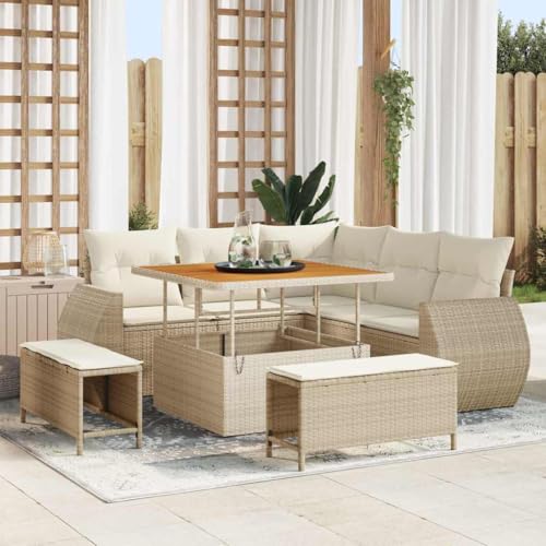 Garten-Sofa-Set 8-teilig, Beige und Creme, Poly-Rattan, 100x100x71 cm, Ecksofa-Sitzgruppe für Terrasse & Garten, wetterfest mit Stauraum, Moderne Outdoor-Möbel von Teenpull