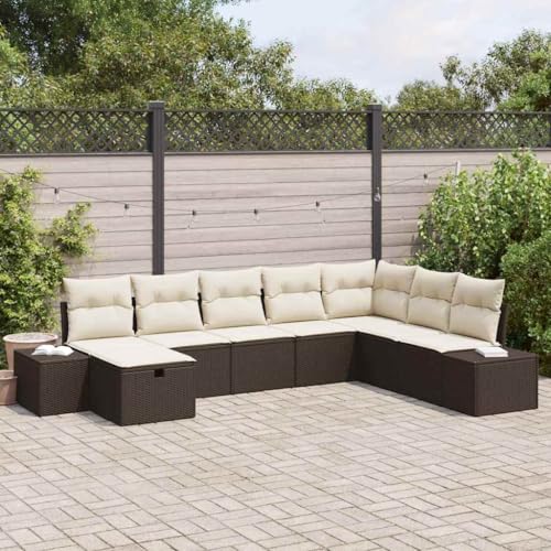 Garten-Sofa-Set 8-teilig, Braun, aus wetterfestem Poly Rattan, 55 x 62 x 69 cm, modulares Outdoor-Möbel für Terrasse & Balkon, Bequeme Sitzgelegenheiten von Teenpull