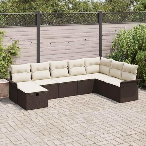 Garten-Sofa-Set 8-teilig, Braun/Creme, aus Poly-Rattan & Stahl, 297,5 x 187,5 x 85 cm, wetterfestes Outdoor-Möbel für Terrasse von Teenpull