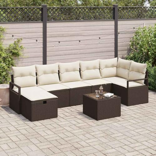 Garten-Sofa-Set 8-teilig, Braun und Creme, wetterfestes Poly-Rattan, 287x122x85 cm, modulares Lounge-Möbel für Terrasse und Garten, UV-beständig von Teenpull