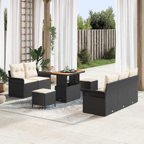 Garten-Sofa-Set 8-teilig, Schwarz-Creme, Poly-Rattan & Stahl, 90x55x71 cm, für Terrasse, Außenbereich, modulare Sitzgruppe, wasserdichtes Lounge-Möbel-Set von Teenpull