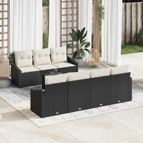 Garten-Sofa-Set 8-teilig, Schwarz-Creme Poly-Rattan Lounge Möbel, Modulares Outdoor Terrassen Set mit Kissen, Modernes Design für Balkon & Garten von Teenpull