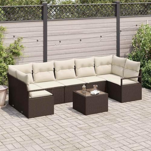 Garten-Sofa-Set 8-teilig, braun-Creme, Poly-Rattan & Stahl, 55x55x37 cm, UV-beständig, mit Stauraum, für Terrasse & Außenbereich von Teenpull