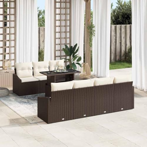 Garten-Sofa-Set 8-teilig, wetterfestes Poly-Rattan, Braun & Creme, 100x55x73cm, mit Kissen & Glastisch, für Terrasse, Balkon & Garten Garten-Sofa-Set 8-teilig, wetterfestes Poly-Rattan, Braun & Creme, 100x55x73cm, mit Kissen & Glastisch, für Terrasse, Balkon & Garten von Teenpull