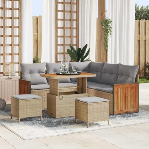 Garten-Sofa-Set 8-teilig Beige Hellgrau, modernes Ecksofa mit Stauraumfunktion, UV-beständiges Poly-Rattan für Terrasse Balkon, 90x55x71 cm von Teenpull