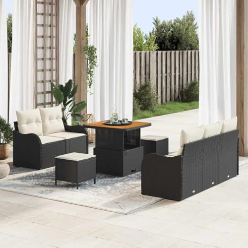 Garten-Sofa-Set 8-teilig Schwarz-Creme, modularer Poly-Rattan Lounge-Sitzgruppe mit Stauraum, für Terrasse & Balkon von Teenpull