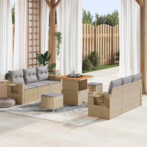 Garten-Sofa-Set 9-teilig, Beige und Hellgrau, modernes Poly-Rattan-Geflecht, wetterfest, 80x80x71cm, Flexible Outdoor-Sitzgruppe für Terrasse & Garten von Teenpull