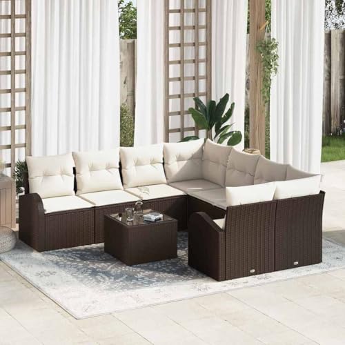 Garten-Sofa-Set 9-teilig, Braun, aus robustem Poly-Rattan, 55x55x37 cm, wetterfest für Terrasse & Balkon, gemütliche Outdoor-Lounge von Teenpull