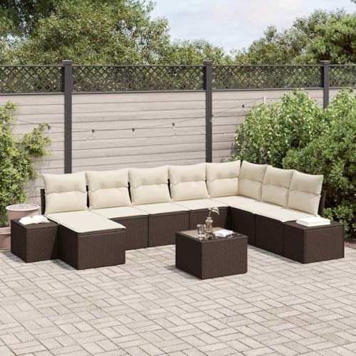 Garten-Sofa-Set 9-teilig, Braun/Creme, Poly-Rattan, 319x209x85 cm, Modulares Outdoor-Möbel für Terrasse & Balkon, UV-beständig, Komfortable Sitzgruppe von Teenpull