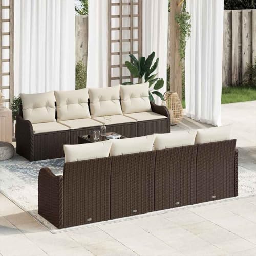 Garten-Sofa-Set 9-teilig, braun, aus witterungsbeständigem Poly-Rattan für Terrasse und Balkon, modulares Loungeset mit Kissen, Outdoor-Möbel, 55 x 55 x 37 cm von Teenpull
