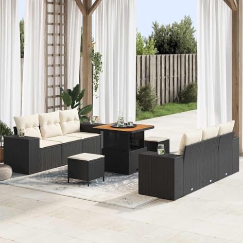 Garten-Sofa-Set 9-teilig Schwarz Creme, UV-beständiges Poly-Rattan mit Akazienholz, Modulares Outdoor-Möbel für Terrasse & Garten, Loungemöbel Set Garten-Sofa-Set 9-teilig Schwarz Creme, UV-beständiges Poly-Rattan mit Akazienholz, Modulares Outdoor-Möbel für Terrasse & Garten, Loungemöbel Set von Teenpull