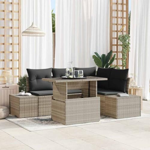 Garten-Sofa-Set Hellgrau 5-teilig, modernes Poly-Rattan Outdoor Lounge Möbel mit Kissen, 100x55x73 cm, Bequeme Sitzgruppe für Terrasse & Balkon von Teenpull