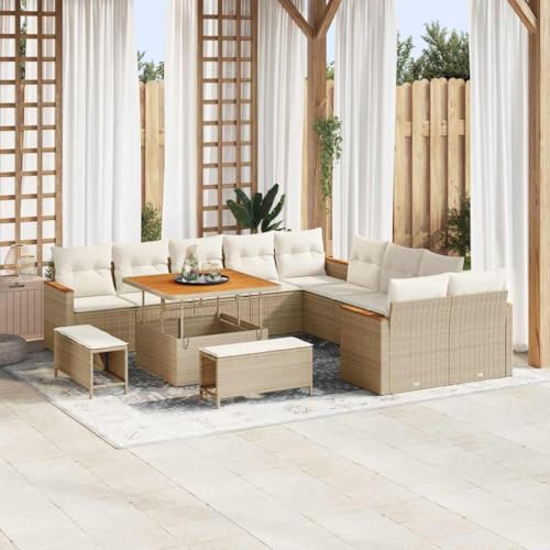 Garten-Sofa-Set Poly Rattan, 13-teilig, Beige, Modulares Outdoor Loungesofa mit Kissen, UV-beständig, wetterfest, für Terrasse & Garten, Entspannung pur von Teenpull
