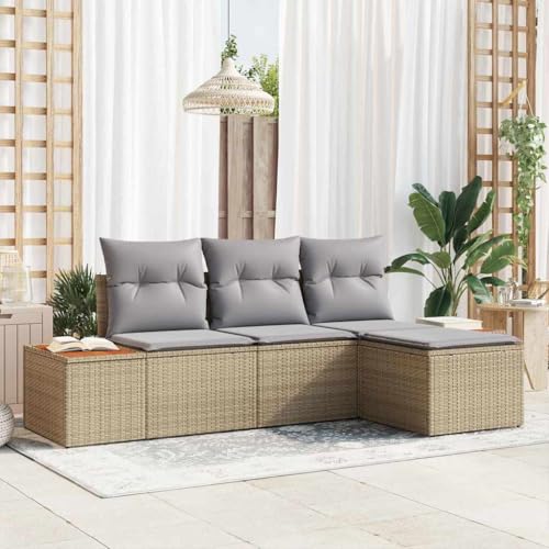 Garten-Sofa-Set Poly-Rattan, 4-teilig, Beige und Hellgrau, 184x62x85 cm, mit Stauraum, UV-beständig, ideal für Terrasse und Balkon von Teenpull