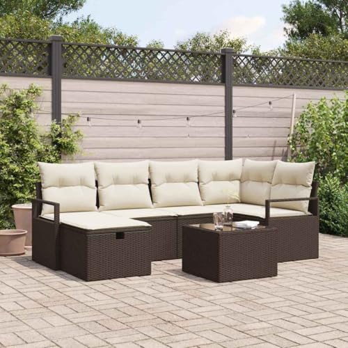 Garten-Sofa-Set Poly-Rattan, 7-teilig, Braun und Creme, 232x122x85 cm, wetterfest, modular für Terrasse, Outdoor-Möbel von Teenpull