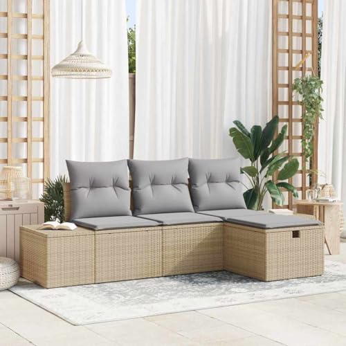 Garten-Sofa-Set Poly Rattan Beige 4-teilig, Modulares Outdoor Loungemöbel mit Stauraum, Wasserdicht, Ideal für Terrasse und Balkon Garten-Sofa-Set Poly Rattan Beige 4-teilig, Modulares Outdoor Loungemöbel mit Stauraum, Wasserdicht, Ideal für Terrasse und Balkon von Teenpull