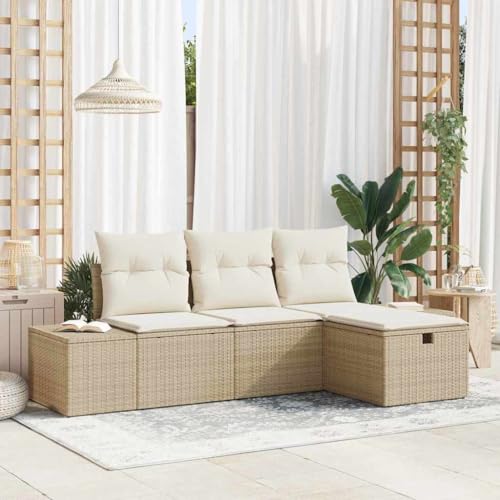 Garten-Sofa-Set aus Poly Rattan, 4-teilig, Beige, 55x62x69 cm, Modularer Outdoor Möbel für Terrasse & Balkon, Wetterfestes Design mit Stauraum Garten-Sofa-Set aus Poly Rattan, 4-teilig, Beige, 55x62x69 cm, Modularer Outdoor Möbel für Terrasse & Balkon, Wetterfestes Design mit Stauraum von Teenpull