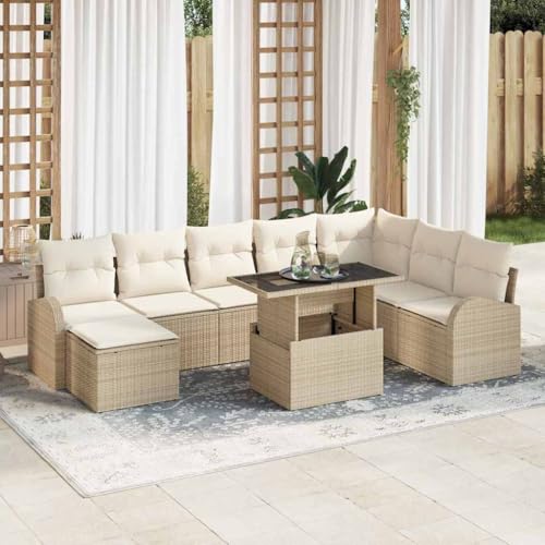 Garten-Sofa-Set aus Polyrattan, 9-teilig, Beige-Creme, UV-beständig, modular für Terrasse, Balkon, gemütliche Lounge-Sitzgruppe von Teenpull