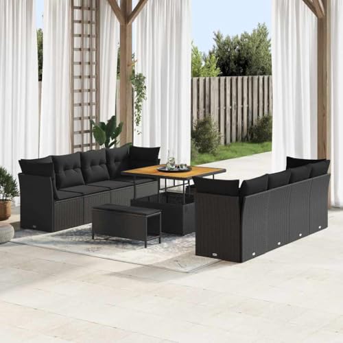 Garten-Sofa-Set aus schwarzem Poly-Rattan mit Kissen, 11-teilig, für Terrasse & Garten, 100x100x71cm, wetterfest, für 11 Personen, inklusive Stauraum von Teenpull