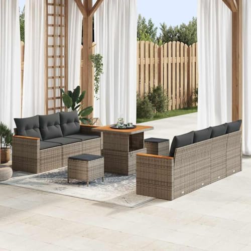 Garten-Sofa-Set mit Kissen, 10-teilig, Grau Poly Rattan, Modulares Outdoor Lounge Set mit Stauraum für Terrasse und Garten von Teenpull