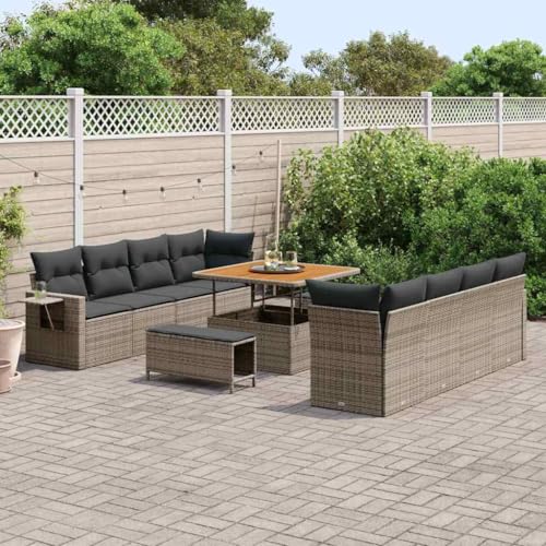 Garten-Sofa-Set mit Kissen, 11-teilig, Grau, 100 x 100 x 71 cm, aus Poly-Rattan & Stahl, flexibel für Terrasse & Outdoor von Teenpull