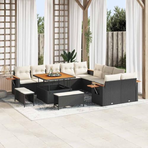 Garten-Sofa-Set mit Kissen, 13-teilig, Schwarz Poly Rattan, modernes Outdoor Lounge Ecksofa für Terrasse Balkon Garten, UV-beständig von Teenpull