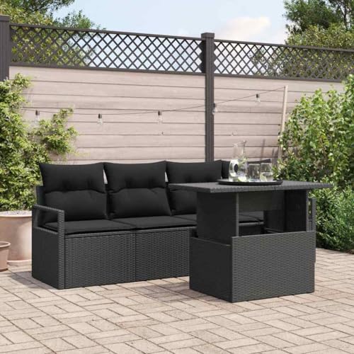 Garten-Sofa-Set mit Kissen, 5-teilig, Schwarz, Poly-Rattan & Stahlrahmen, wasserfest für Terrasse & Balkon, Bequeme Outdoor-Lounge-Möbel Garten-Sofa-Set mit Kissen, 5-teilig, Schwarz, Poly-Rattan & Stahlrahmen, wasserfest für Terrasse & Balkon, Bequeme Outdoor-Lounge-Möbel von Teenpull