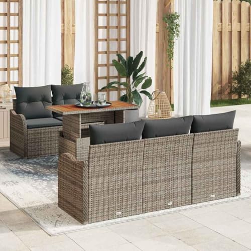 Garten-Sofa-Set mit Kissen, 6-teiliges Loungemöbel aus grauem Polyrattan, 100 x 55 x 73 cm, robuste Stahlrahmen-Sitzgruppe für Terrasse & Balkon von Teenpull